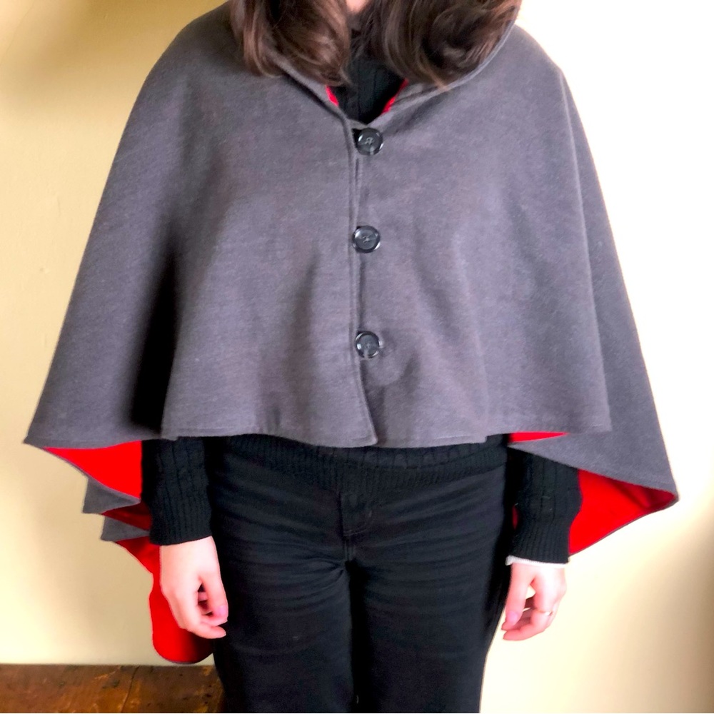 Girls/women gray cape with red lining and hood, handmade!